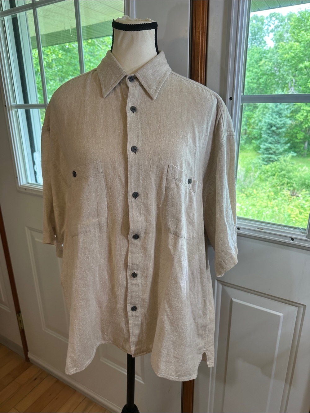London Fog Casual Short-Sleeve Button-Down Shirt in Light Beige